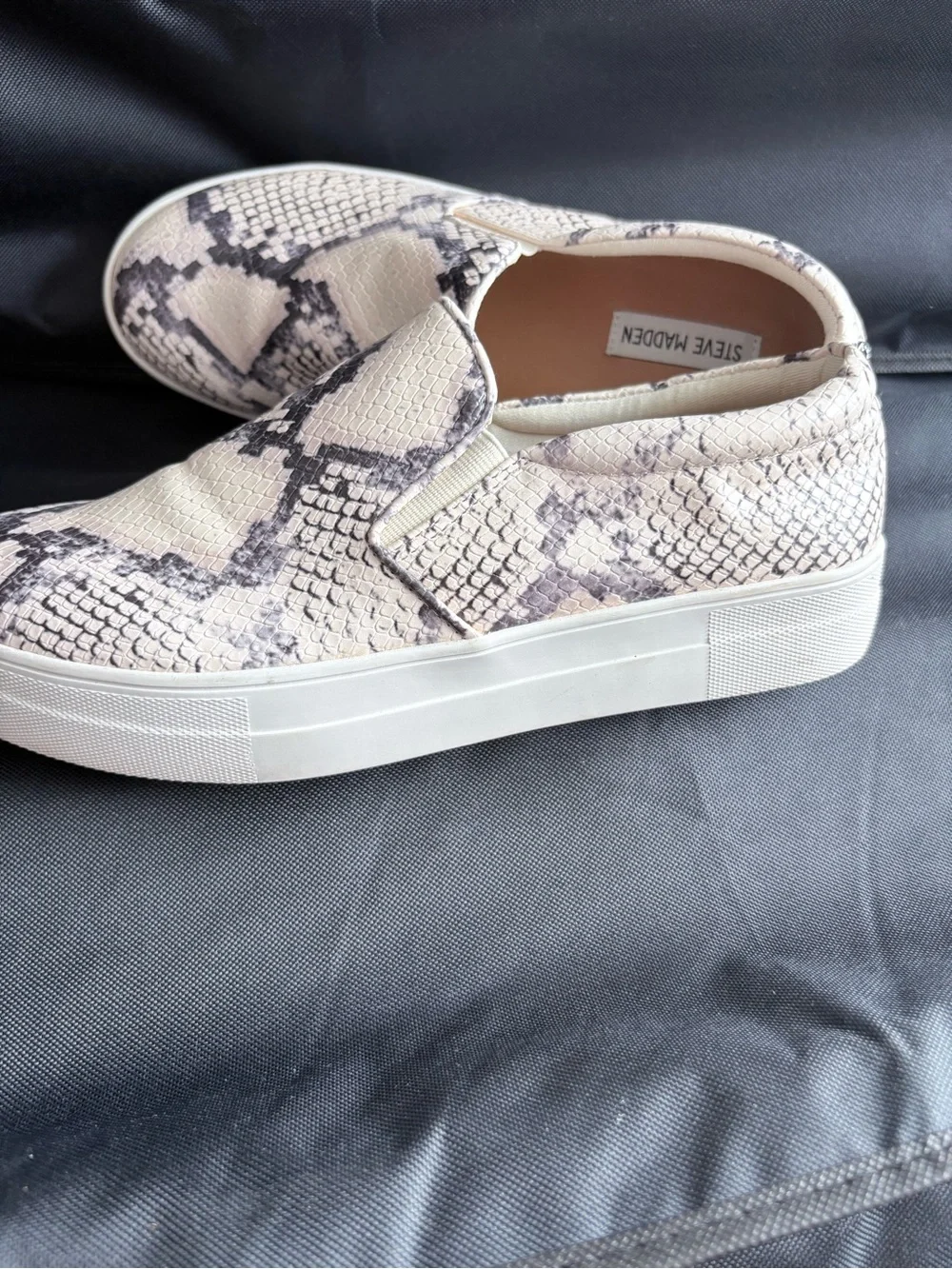 Steve Madden Cream and Black Snake-Print Slip-On Sneakers